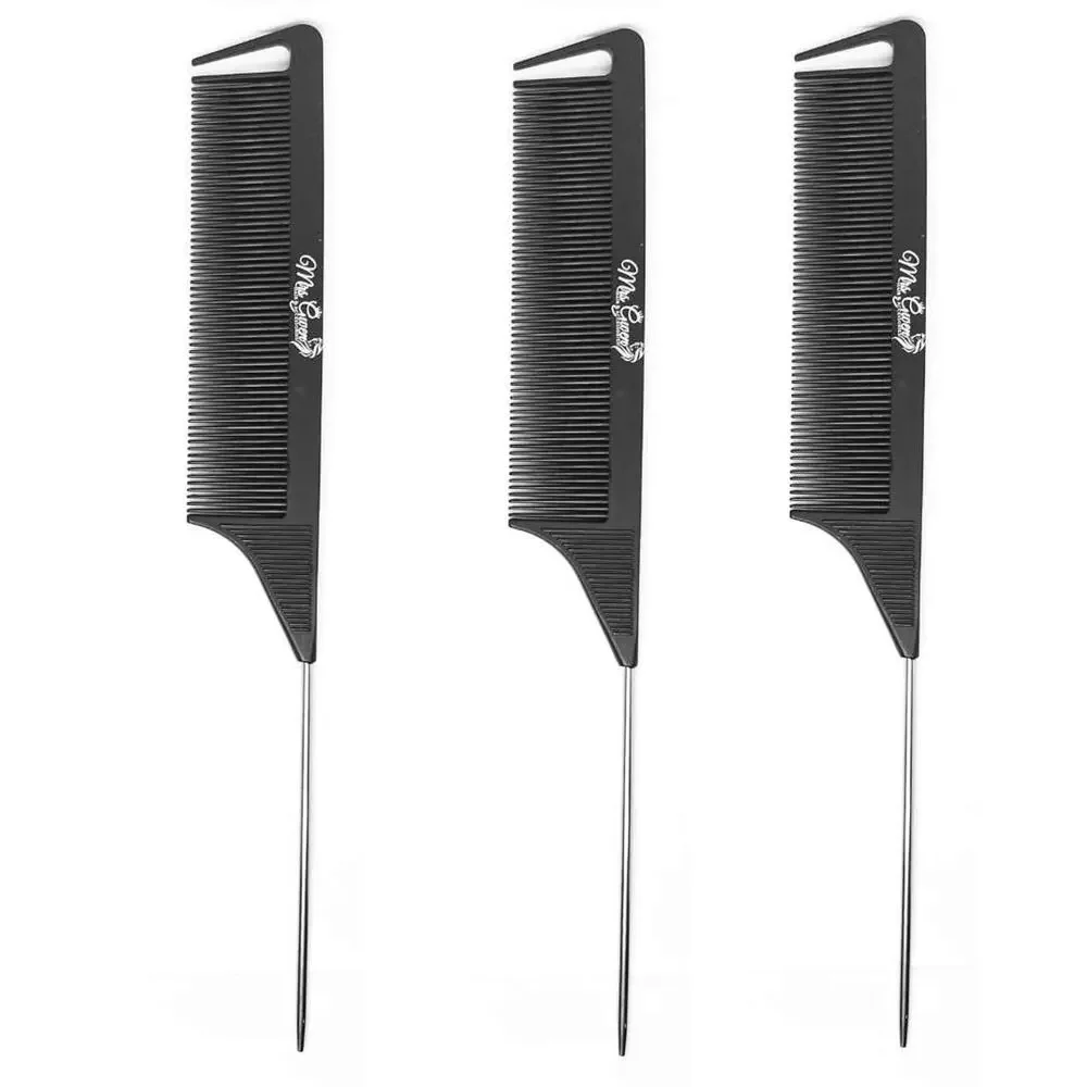 Hook Pin Tail 3 pc Carbon Combs Rat Tail Loc Comb (3 comb)